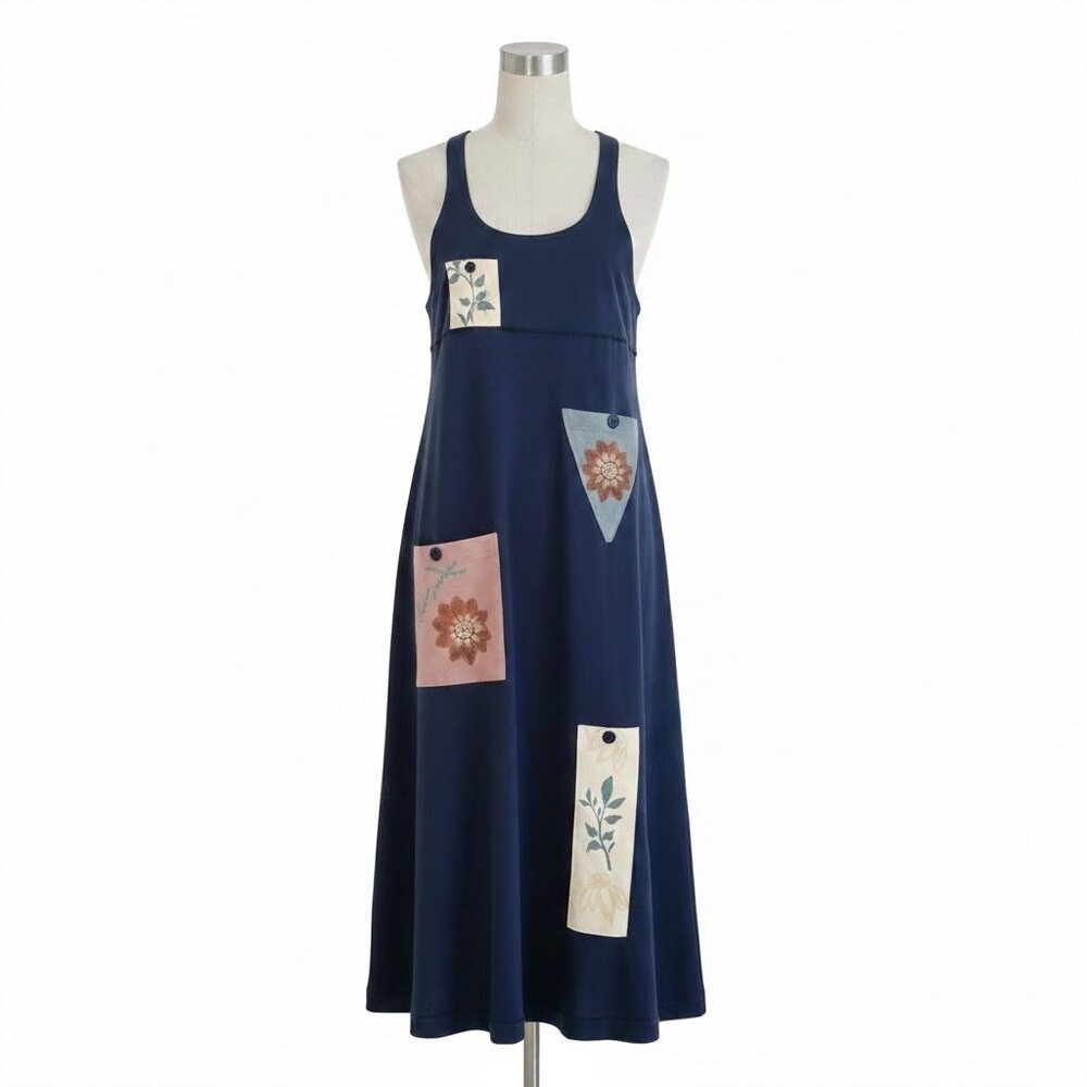 VINTAGE Made in USA Isabel LA by Shawn Patchwork Dress - Navy - Medium